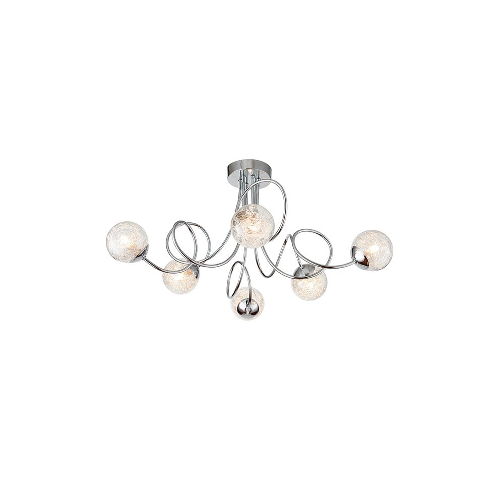 Auria Stylish 6 Light Semi Flush Ceiling Light In Chrome Finish With Glass Shades 76349