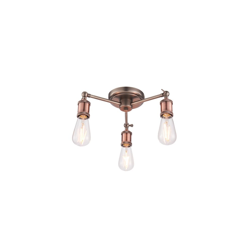Hal Industrial 3 Light Semi Flush Ceiling Light In Aged Pewter And Copper Finish 76124