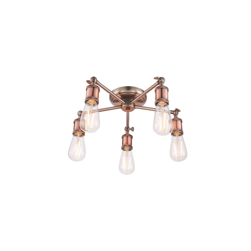 Hal Industrial 5 Light Semi Flush Ceiling Light In Aged Pewter And Copper Finish 76336