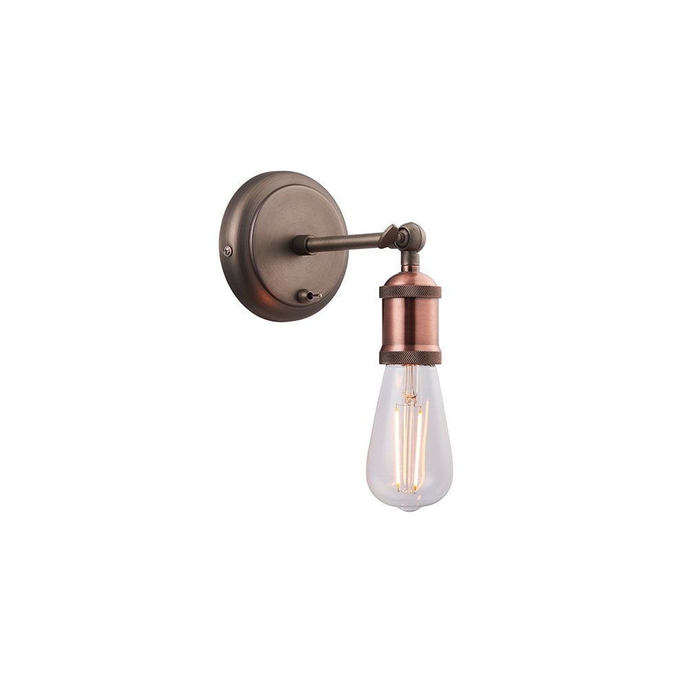 Hal Industrial Single Wall Light In Aged Pewter And Copper Finish 76338