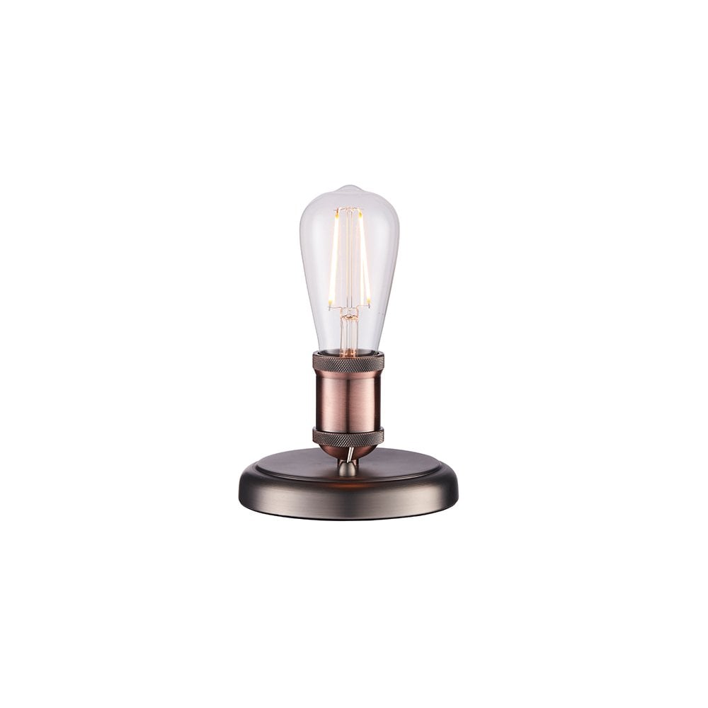 Hal Industrial Short Table Lamp In Aged Pewter And Copper Finish 76355