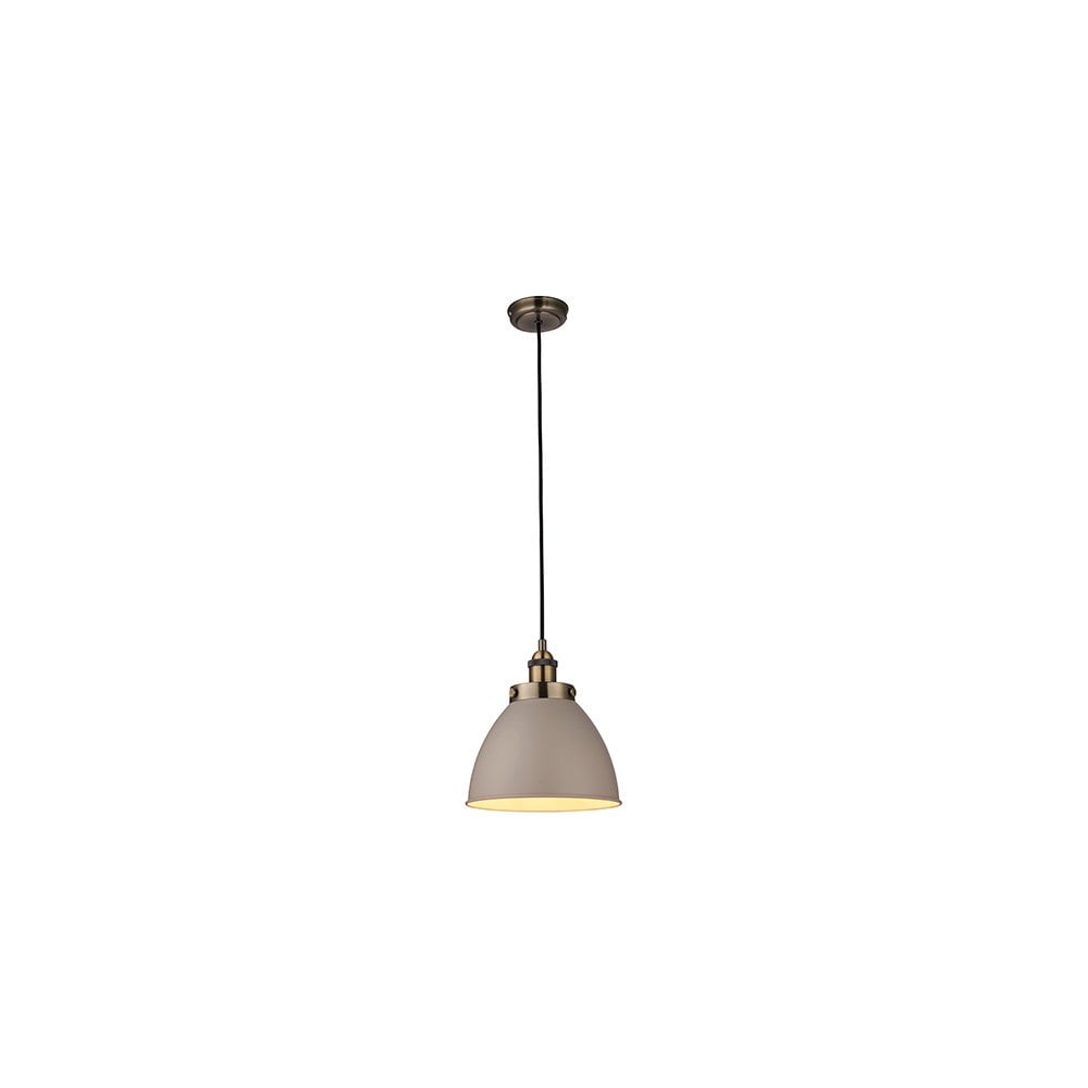 Franklin Classic Ceiling Pendant Light In Satin Taupe and Antique Brass Plate 76328