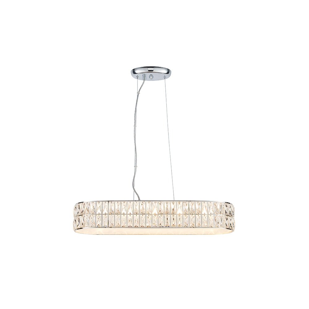 Verina Stylish LED Rectangular Crystal Ceiling Pendant Light In Chrome Finish 76514