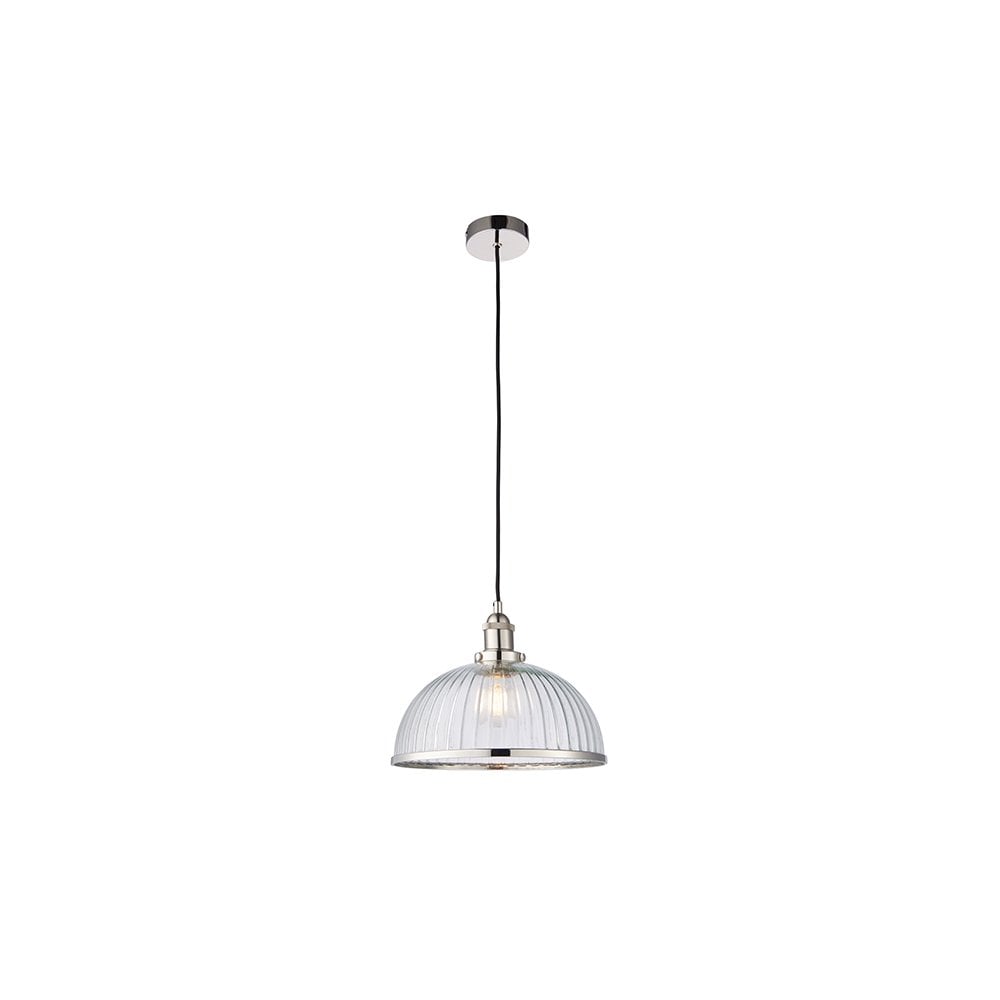Hansen Vintage Style Ceiling Pendant Light With Ribbed Glass Shade 76713