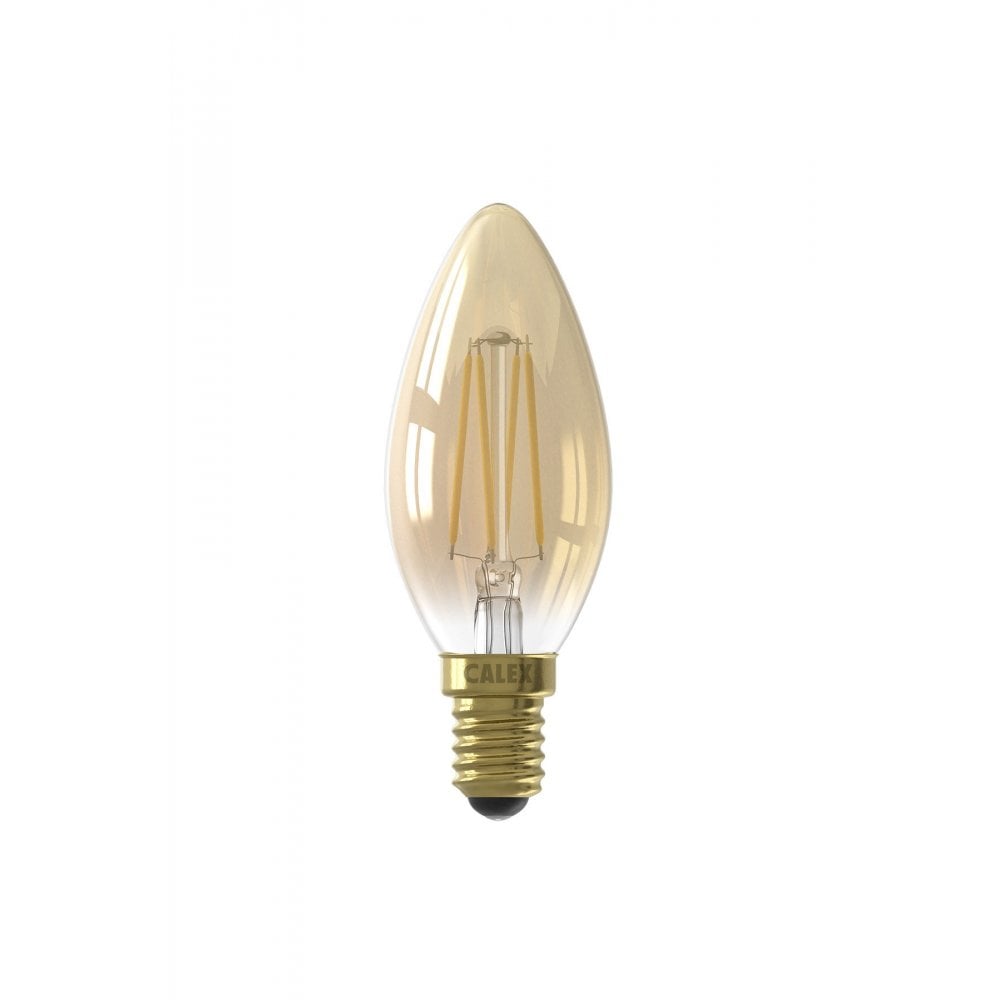 Rustic Filament LED Dimmable SES E14 4 Watt Candle Lamp In Gold Finish