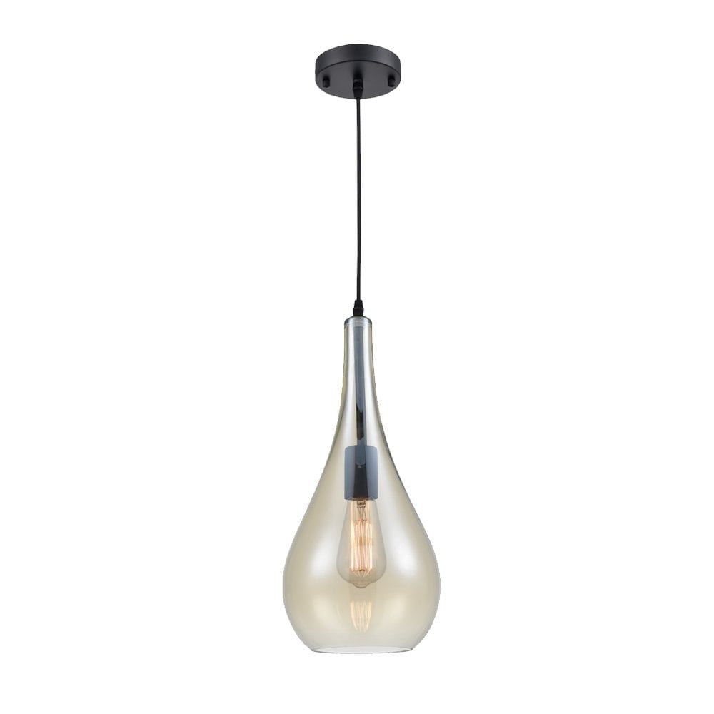 Droplet Modern Ceiling Pendant Light With Pale Amber Glass PCH188
