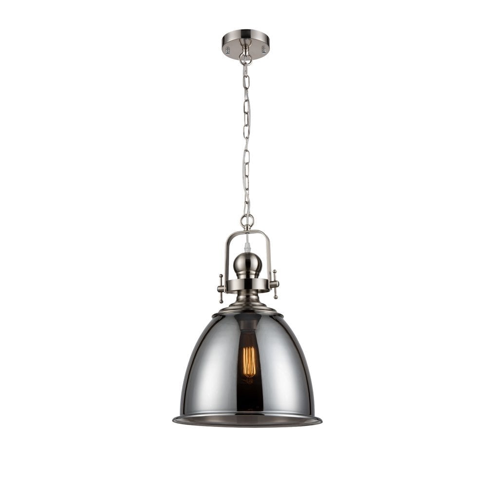 Vintage Ceiling Pendant Light In Satin Nickel With Smoked Glass SUS190
