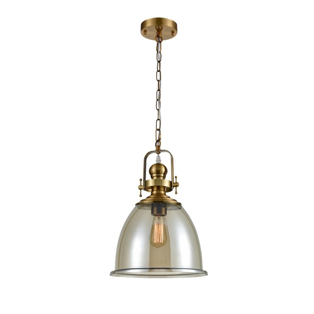 Vintage Ceiling Pendant Light In Antique Gold With Amber Glass PCH191