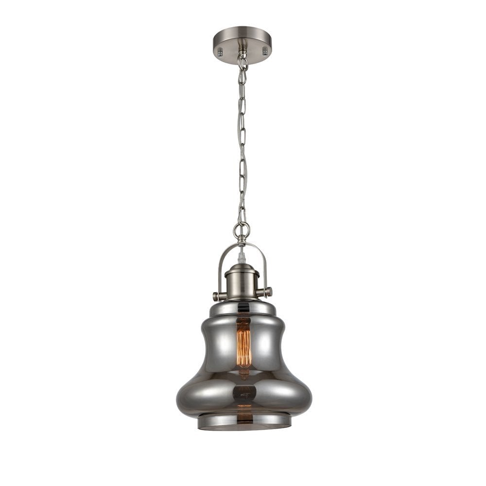 Vintage Ceiling Pendant Light In Satin Nickel With Curved Smoked Glass PCH200