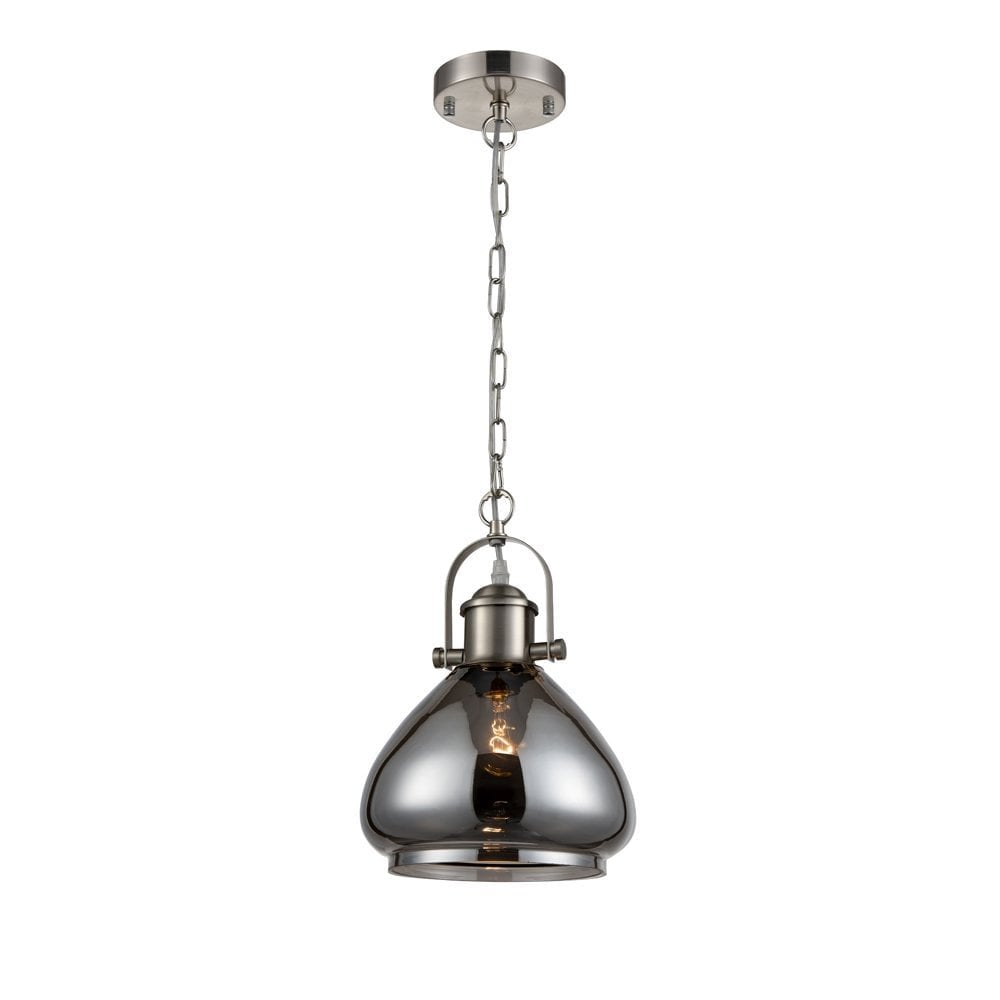 Vintage Ceiling Pendant Light In Satin Nickel With Smoked Glass PCH198