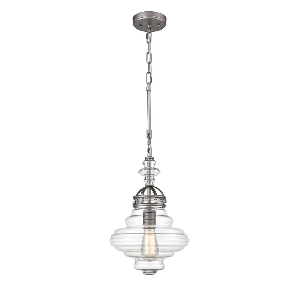 Ceiling Pendant Light In Brushed Silver With Decorative Clear Glass PCH179