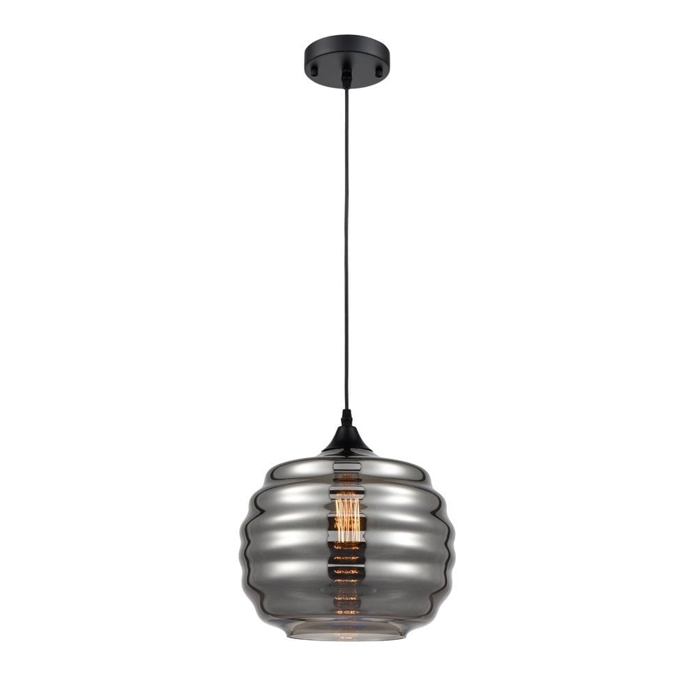 Ceiling Pendant Light In Black Finish With d Smoked Glass PCH202