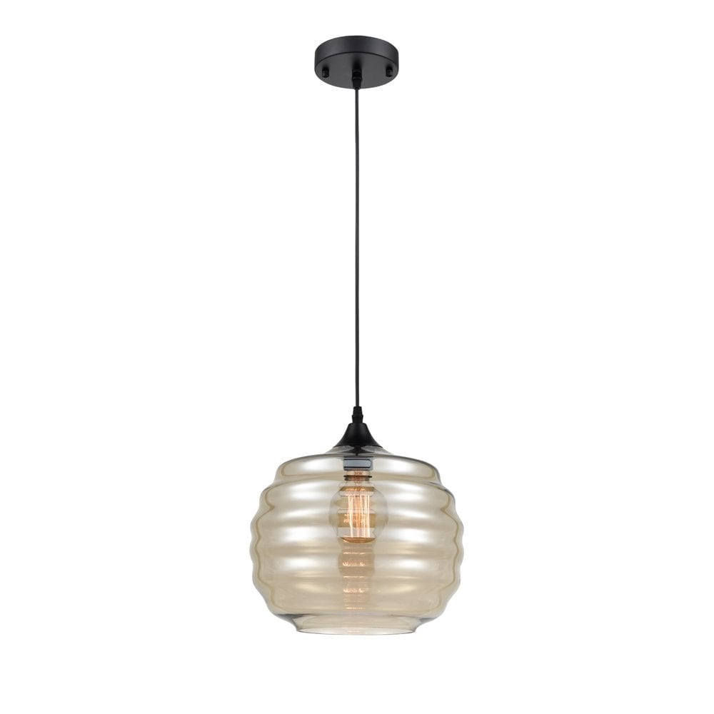 Ceiling Pendant Light In Black Finish With d Amber Glass PCH203