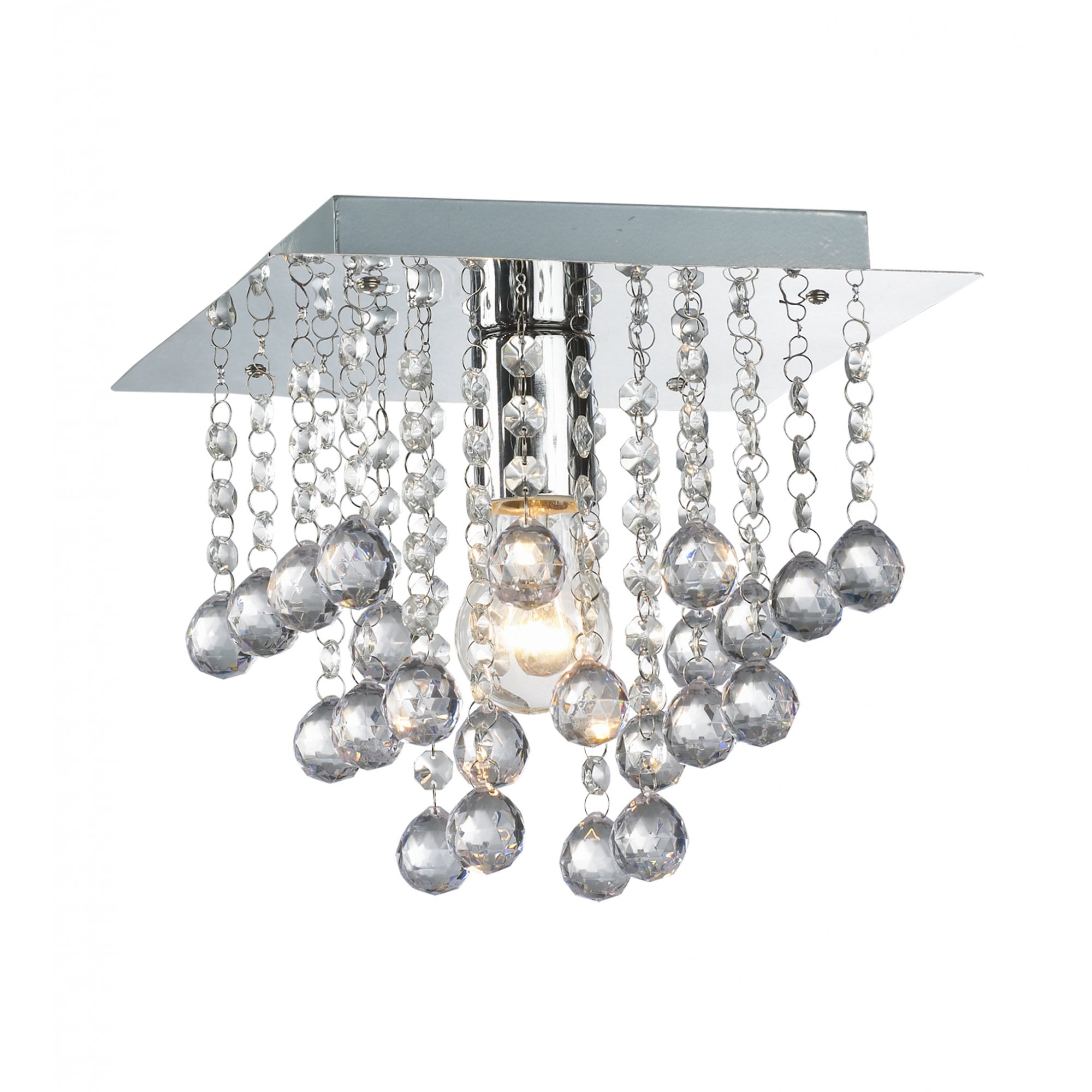 Palazzo Elegant Acrylic Crystal Square Flush Ceiling Light In Polished Chrome Finish