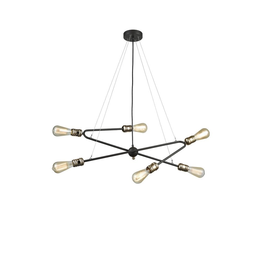 Triptych Modern 6 Light Ceiling Pendant Light In Dark Ironwork And Brass Finish FL2397-6