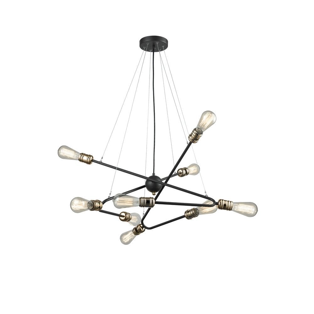 Triptych Modern 9 Light Ceiling Pendant Light In Dark Ironwork And Brass Finish FL2397-9