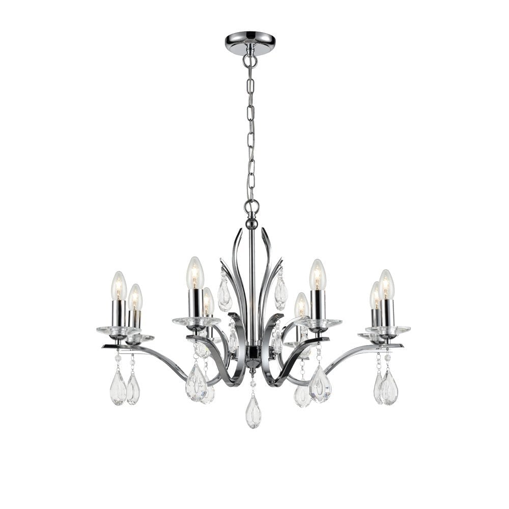 Classic 8 Light Ceiling Chandelier In Polished Chrome Finish With Glass Drops FL2403-8