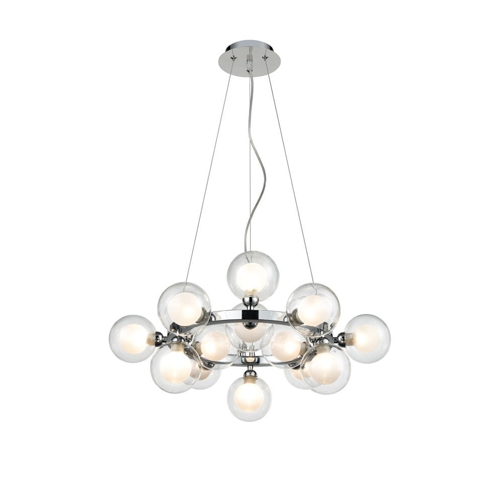 Modern 15 Light Ceiling Pendant Light In Polished Chrome Finish Glass Shades F2400-15