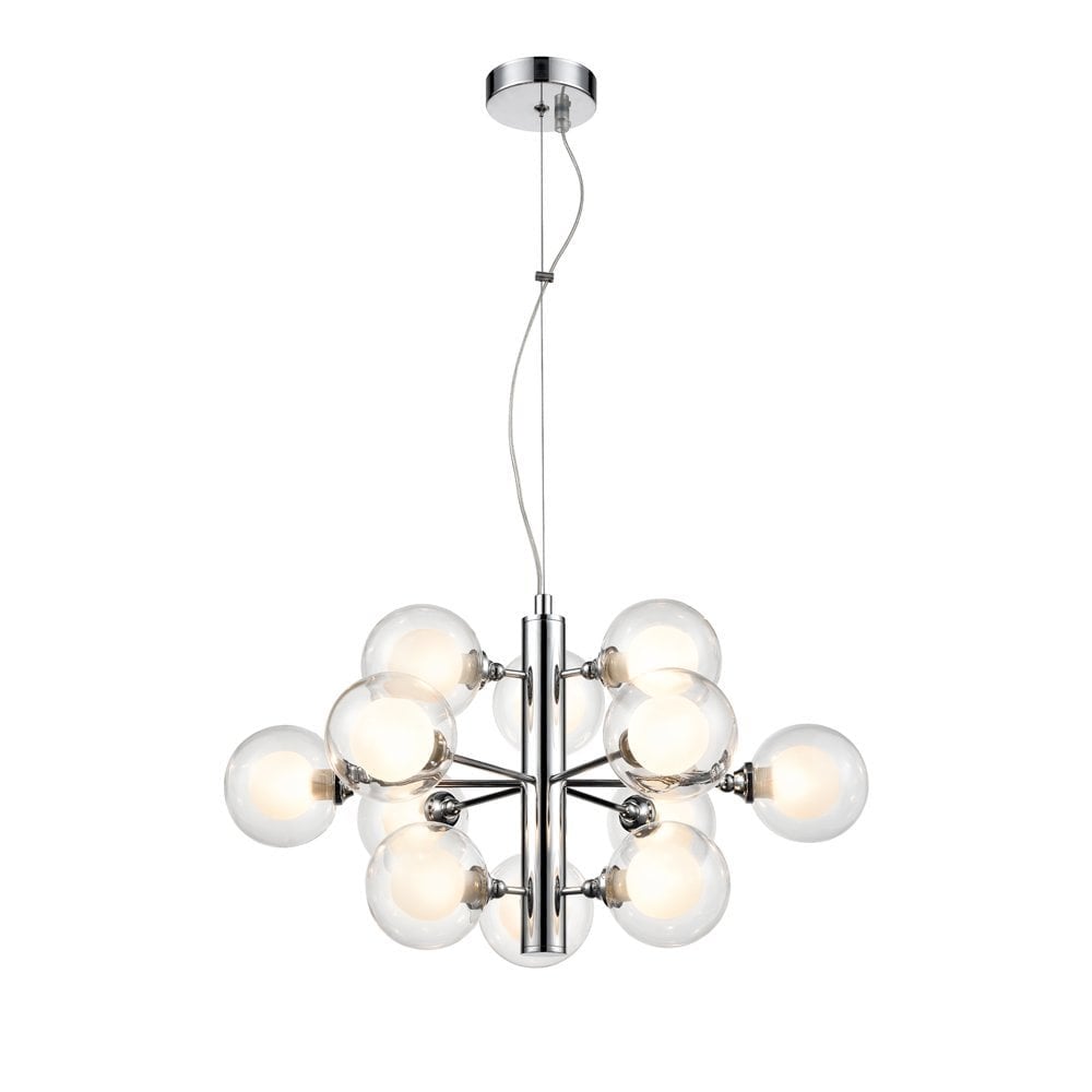 Modern 12 Light Ceiling Pendant Light In Polished Chrome With Glass Shades FL2400-12