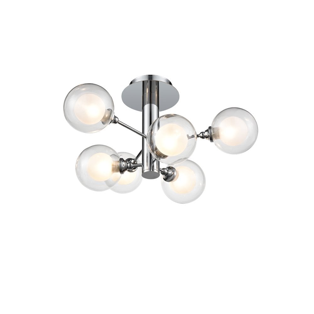 Modern 6 Light Flush Ceiling Light In Polished Chrome With Glass Shades FL2400-6