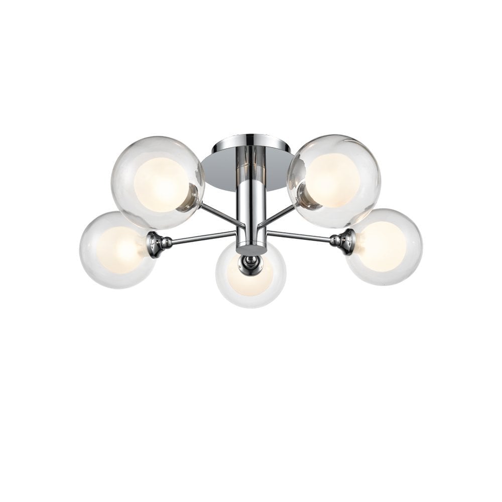 Modern 5 Light Flush Ceiling Light In Polished Chrome With Glass Shades F2400-5