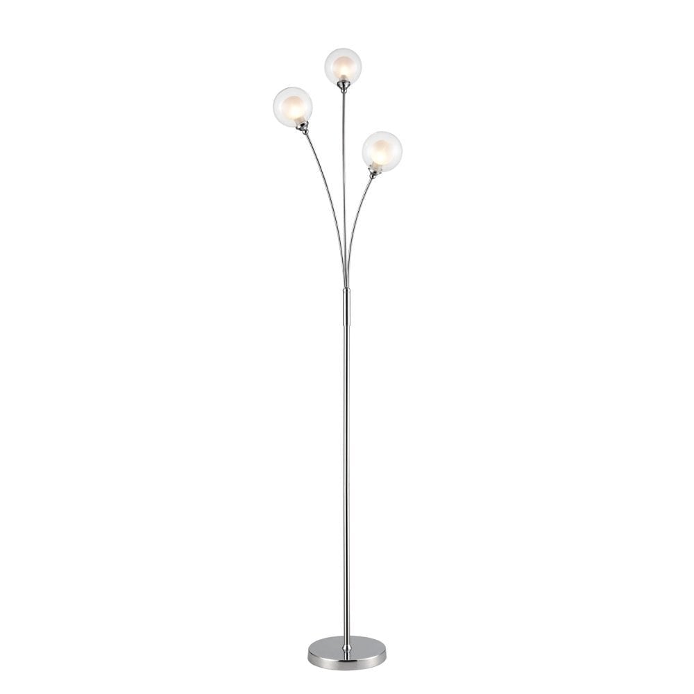 Modern 3 Light Foor Lamp  In Polished Chrome With Glass Shades