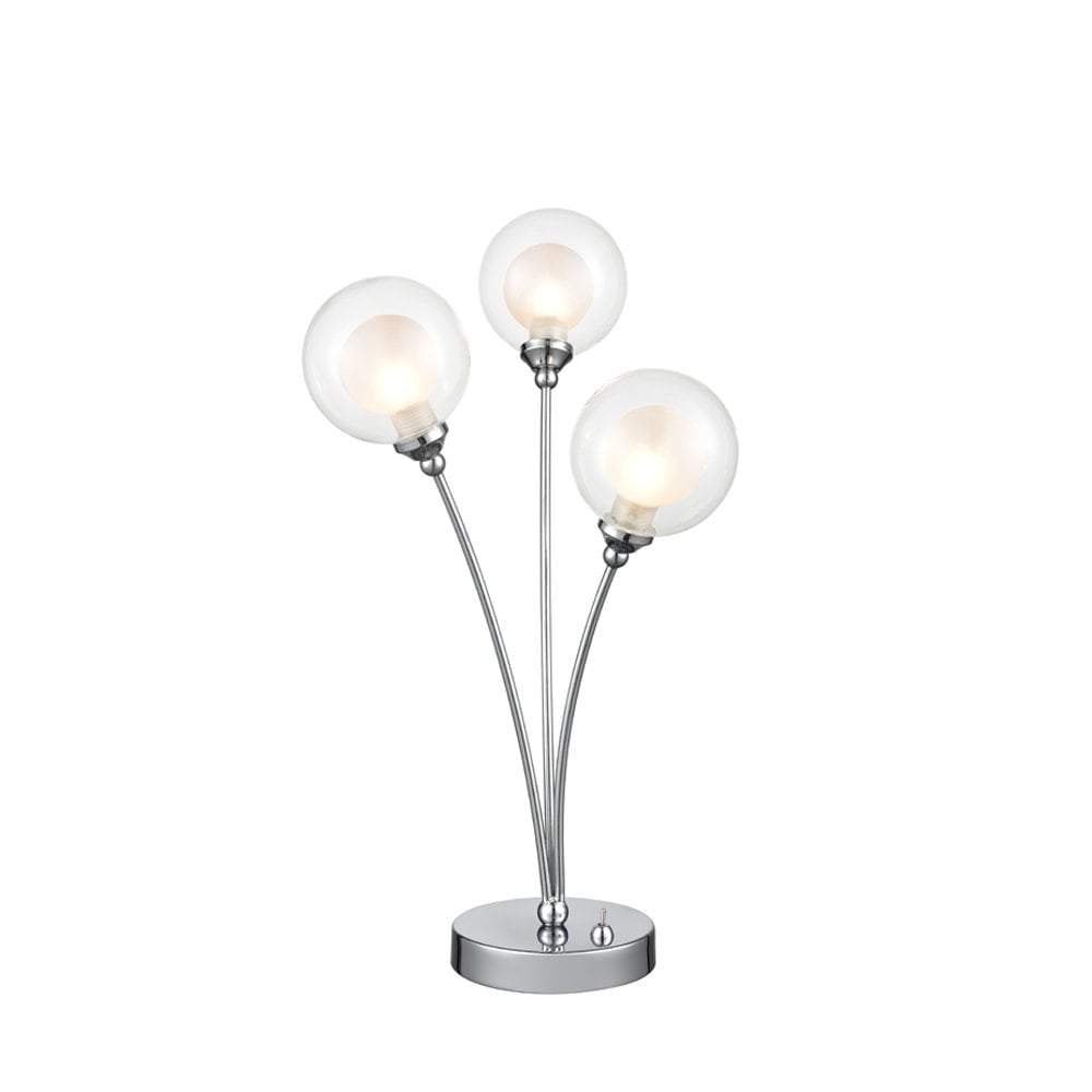 Modern 3 Light Table Lamp In Polished Chrome With Glass Shades