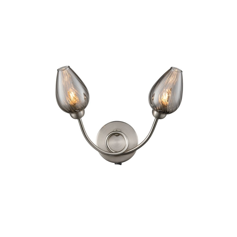 Contemporary Wall Light In Satin Nickel With Swirled Glass Shades FL2405-2