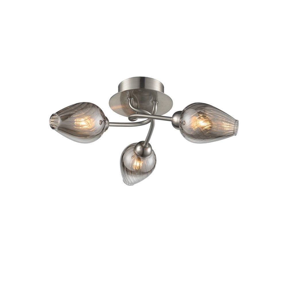 Flush Ceiling Light In Satin Nickel With Swirled Glass Shades FL2405-3