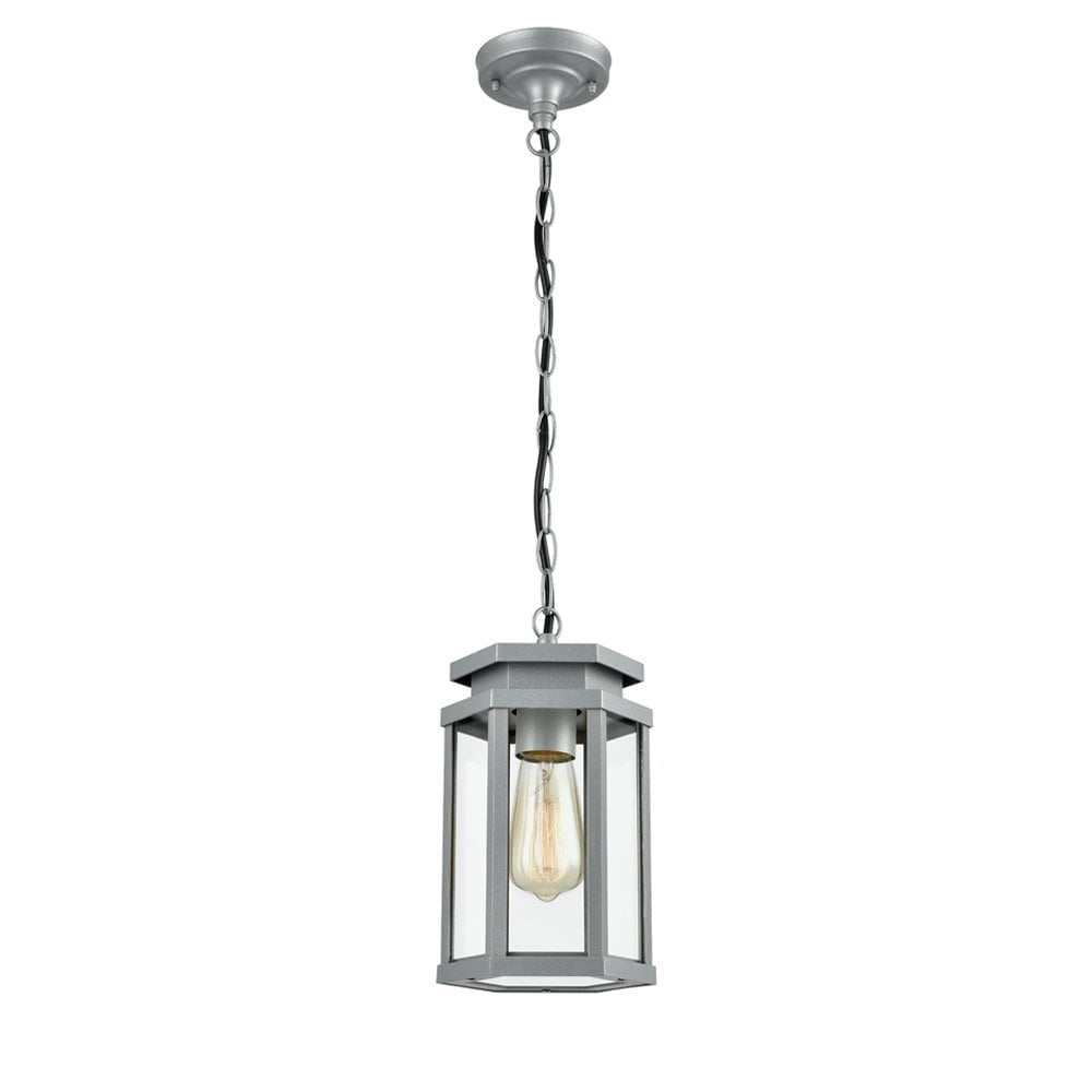 Contemporary Outdoor Ceiling Pendant Lantern In Silver Grey Finish IP44 EXT6624