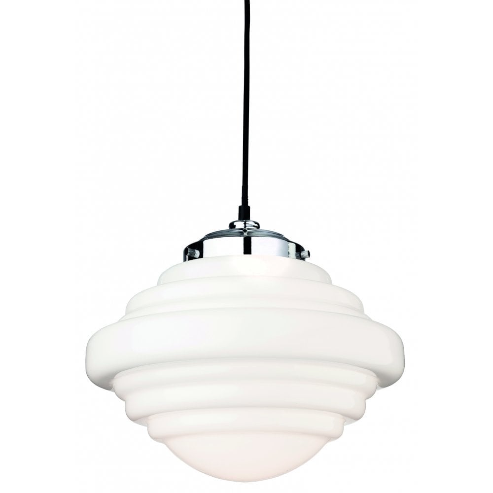 Art Deco Contemporary Ceiling Pendant Light In Chrome Finish With Opal Shade 4948CH