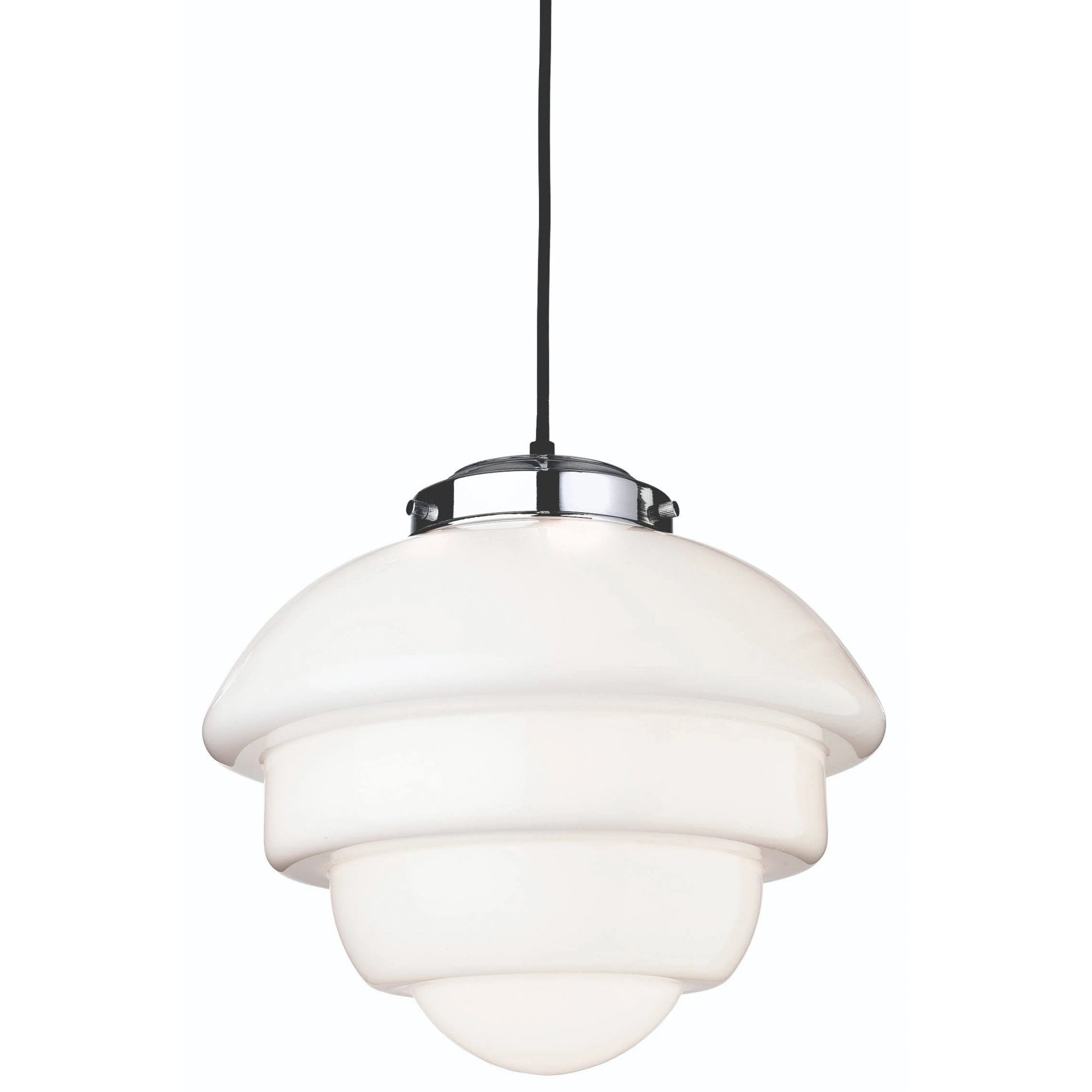 Art Deco Contemporary Ceiling Pendant Light In Chrome Finish With Opal Shade 4947CH