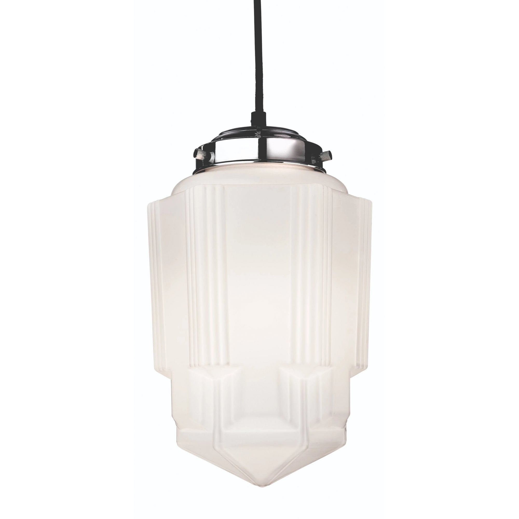 Art Deco Contemporary Ceiling Pendant Light In Chrome Finish With Opal Shade 4949CH