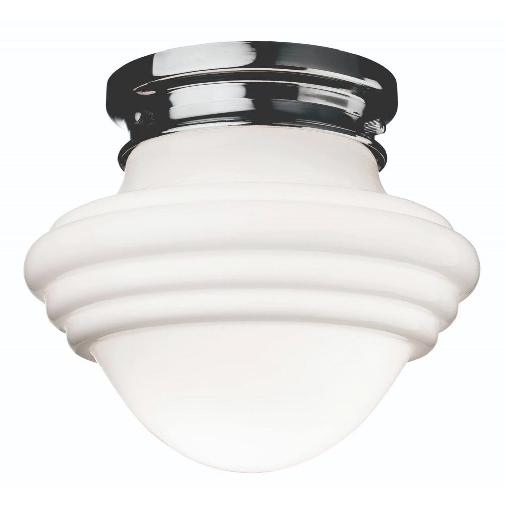 Art Deco Contemporary Flush Ceiling Light In Chrome Finish With Opal Shade 4944CH