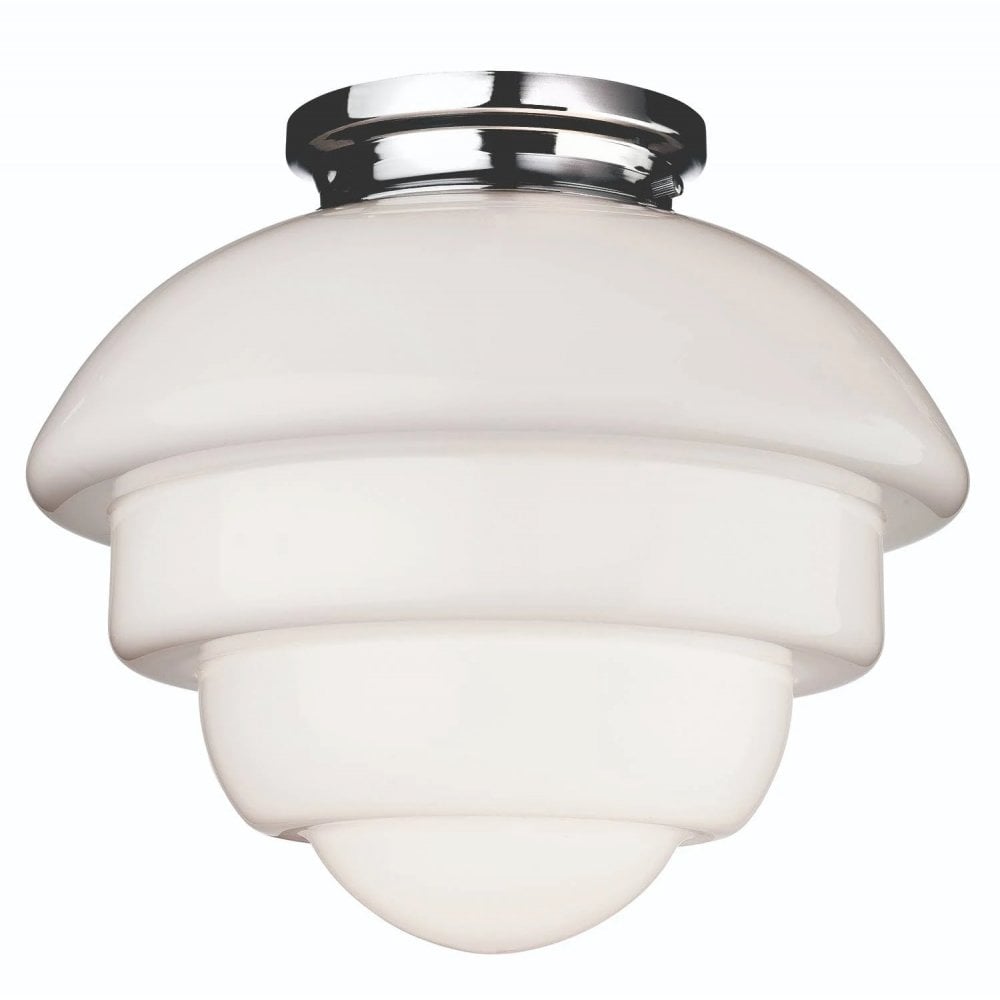 Art Deco Contemporary Flush Ceiling Light In Chrome Finish With Opal Shade 4943CH