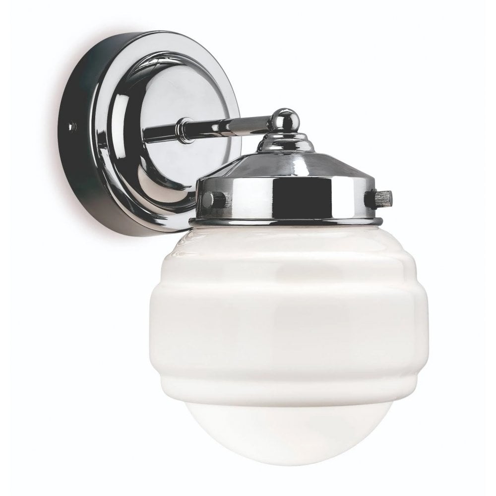 Art Deco Contemporary Wall Light In Chrome Finish With Opal Shade IP44 4946CH
