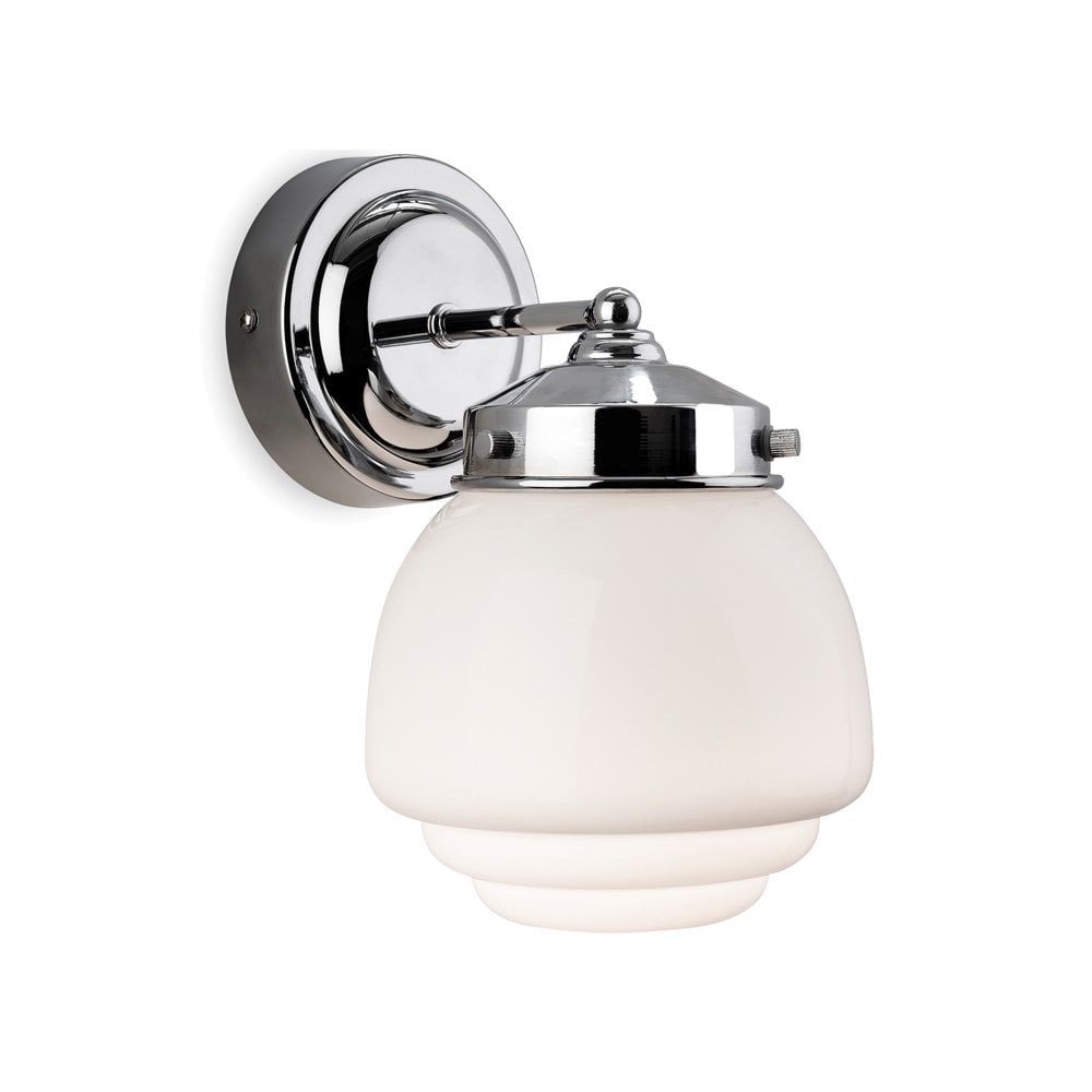 Art Deco Contemporary Wall Light In Chrome Finish With Opal Shade IP44 4945CH