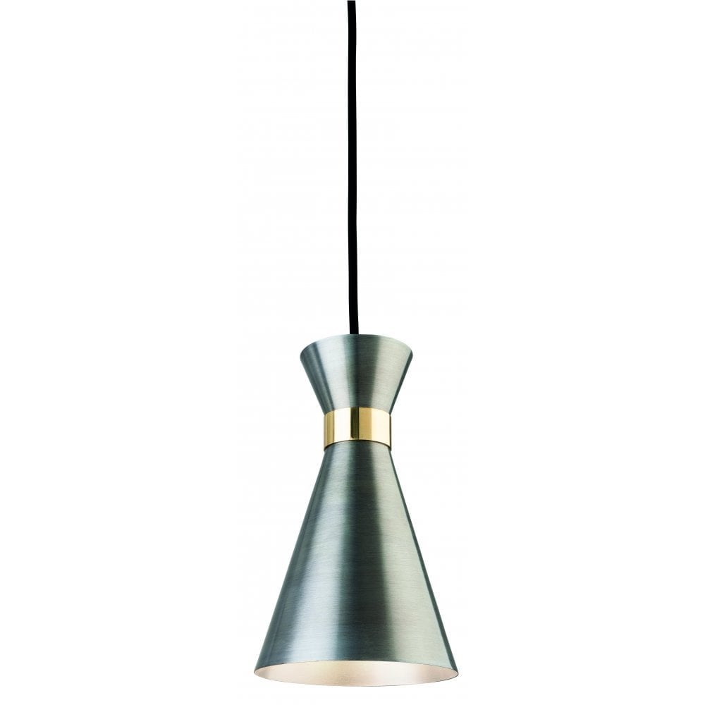 Ohio Modern Single Ceiling Pendant Light In Antique Silver Finish With Brass Detail 7680AS