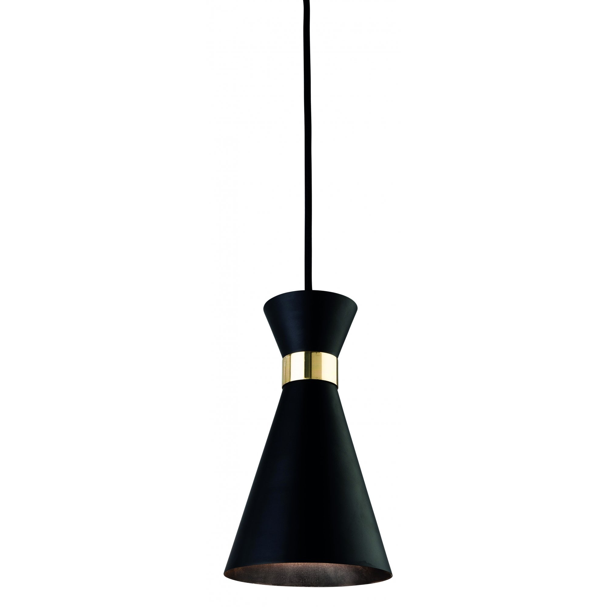 Ohio Modern Single Ceiling Pendant Light In Matt Black Finish With Brass Detail 7680BK