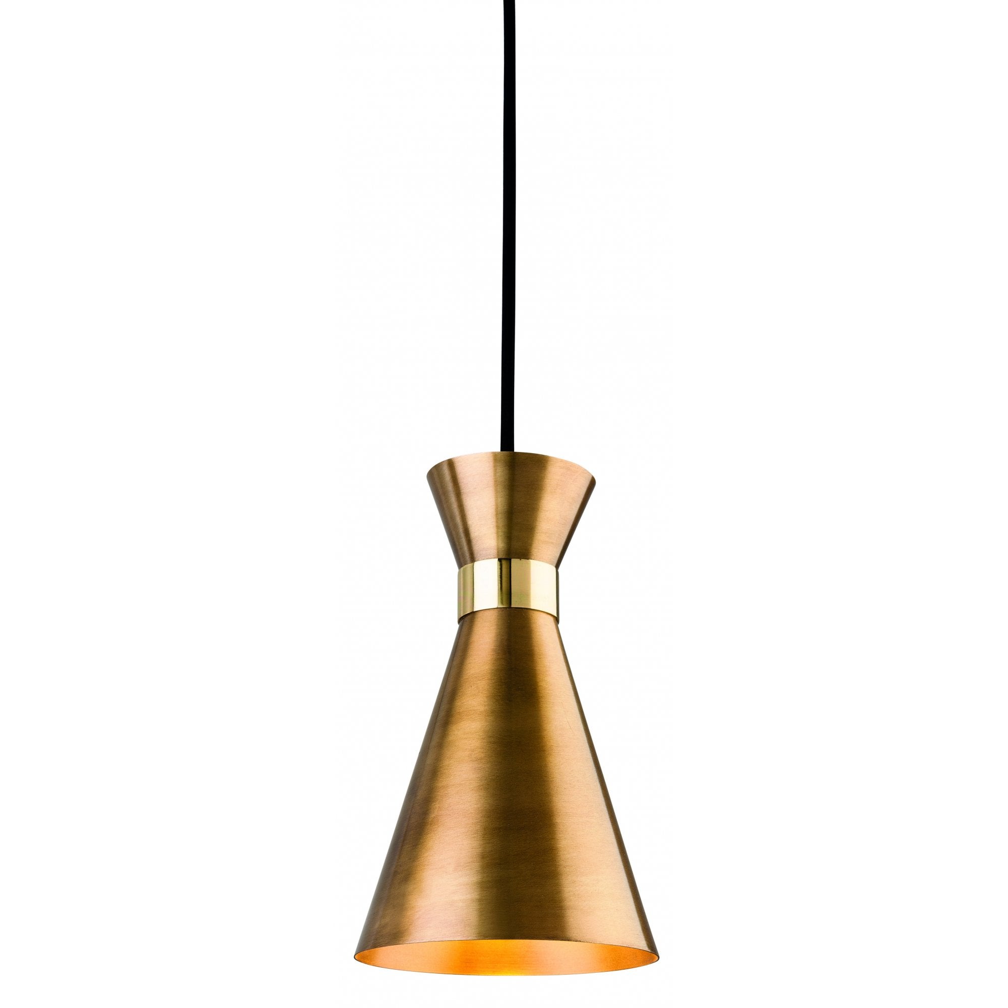 Ohio Modern Single Ceiling Pendant Light In Antique Gold Finish With Brass Detail 7680AG