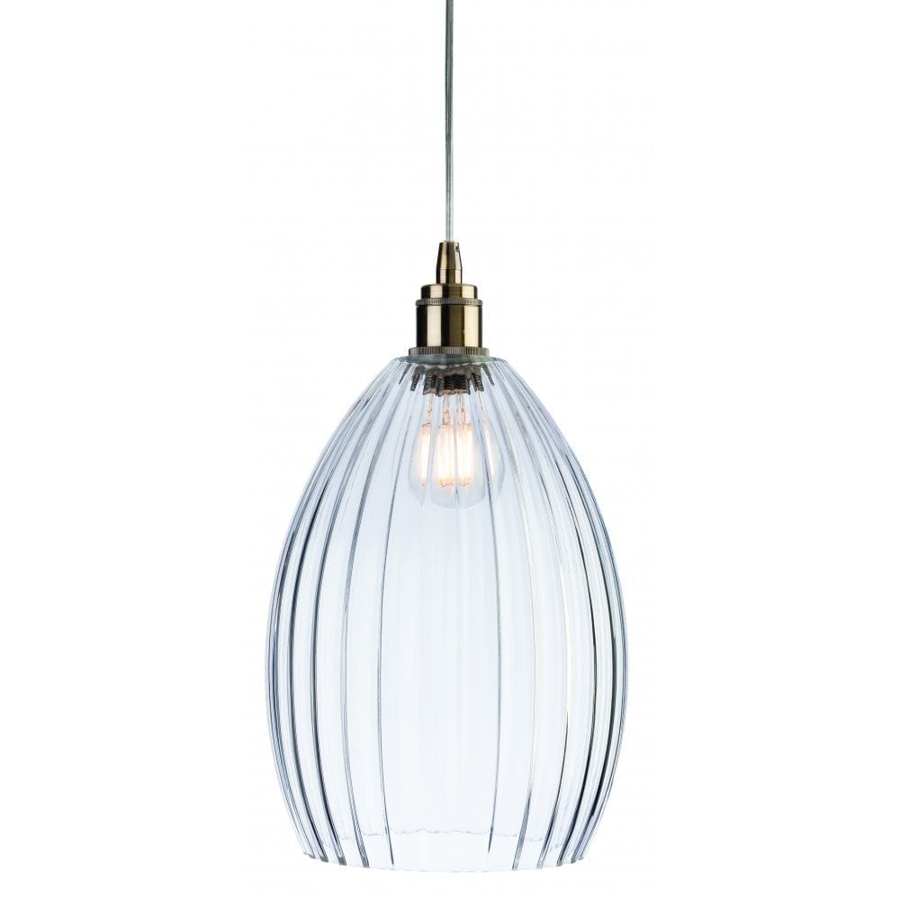 Victory Single Ceiling Pendant Light In Antique Brass Finish With Tulip Shaped Glass 7647AB