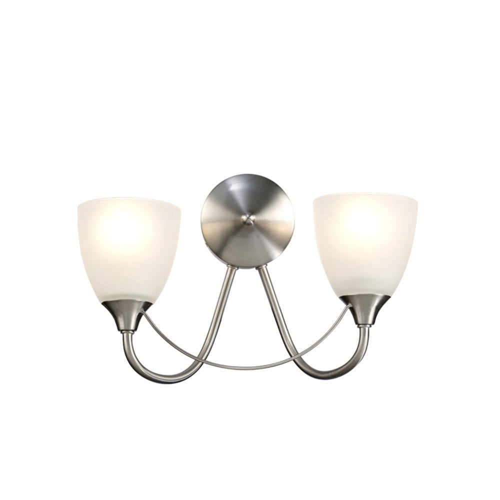 Cooper 2 Light Wall Light In Satin Nickel Finish With Opal Glass D0237