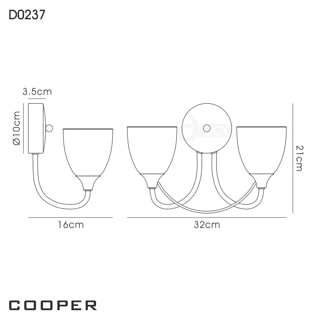 Cooper 2 Light Wall Light In Satin Nickel Finish With Opal Glass D0237
