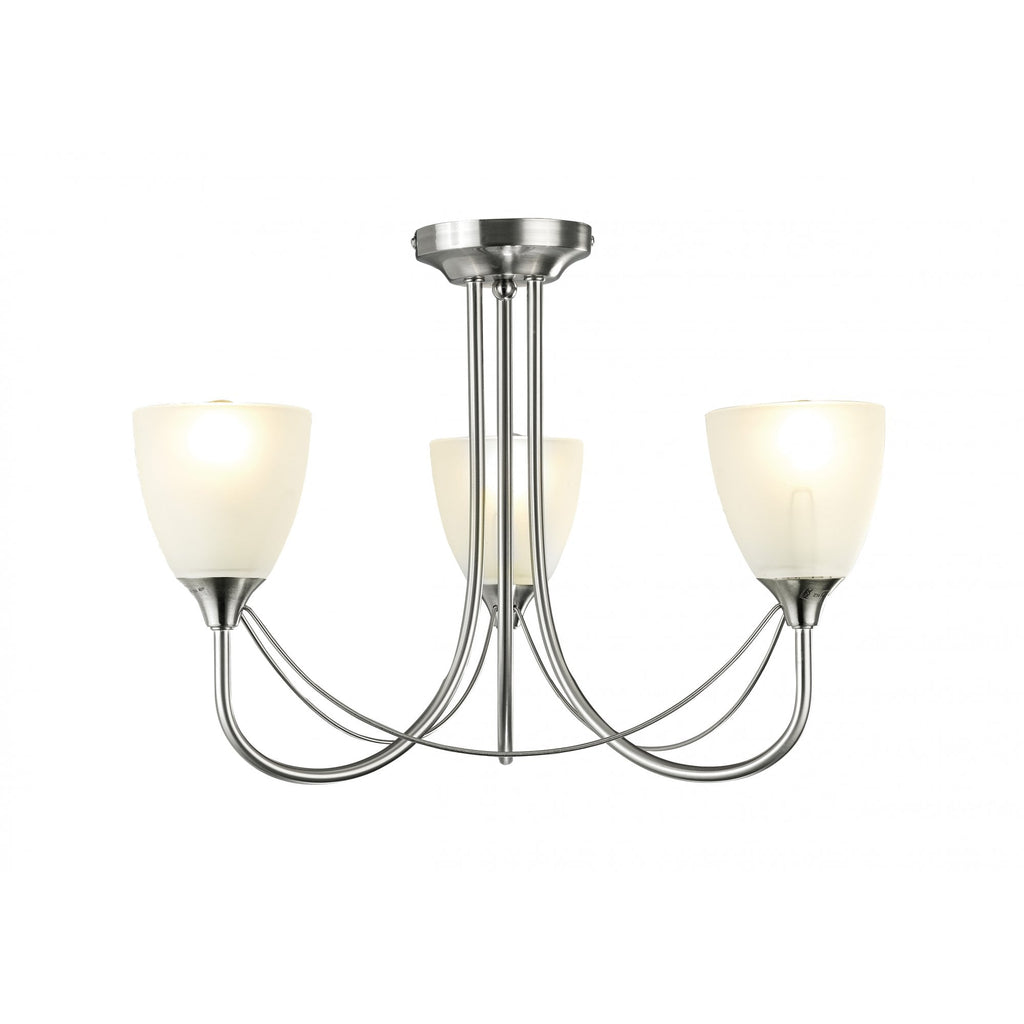 Cooper 3 Light Semi Flush Ceiling Light In Satin Nickel With Opal Shades D0026