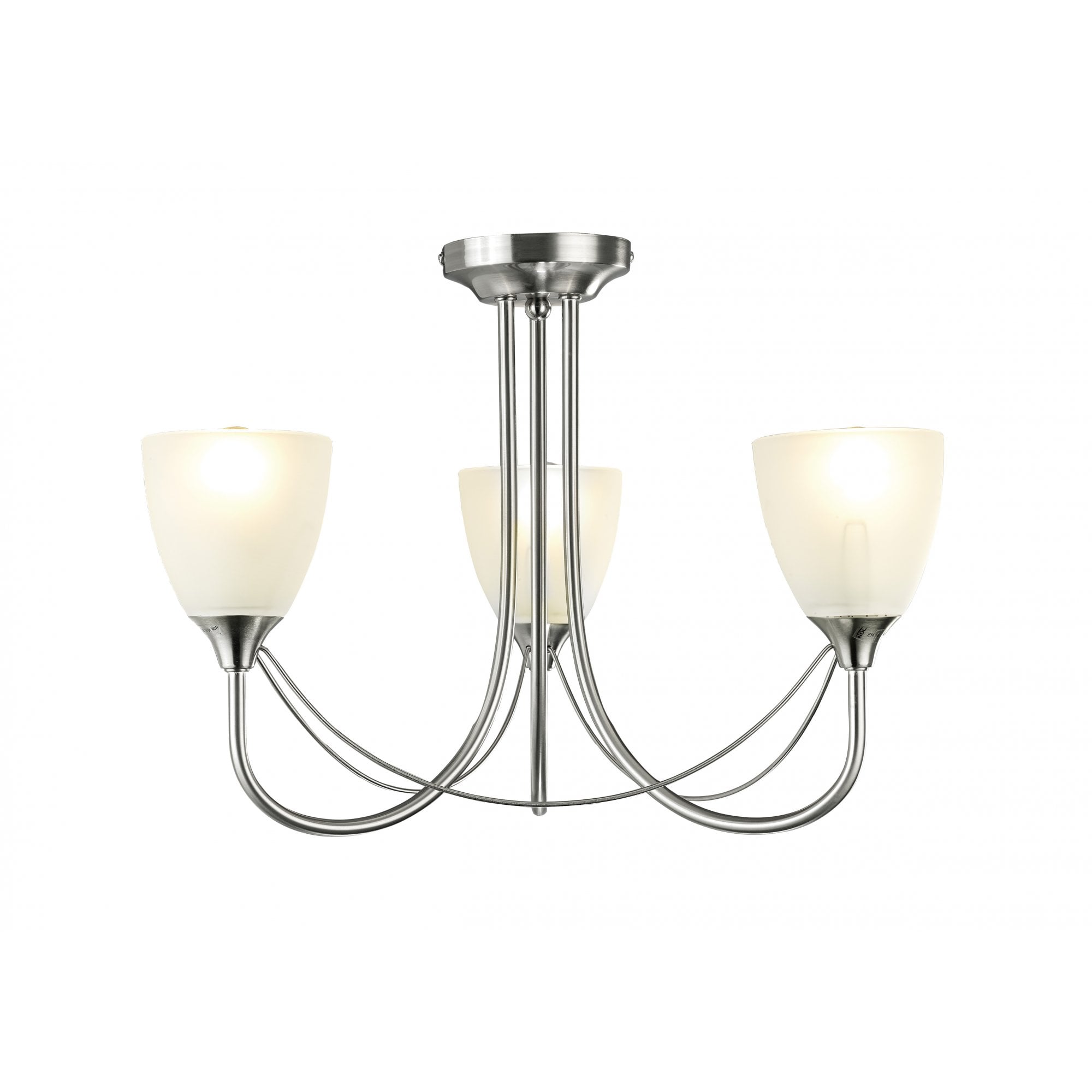 Cooper 3 Light Semi Flush Ceiling Light In Satin Nickel With Opal Shades D0026
