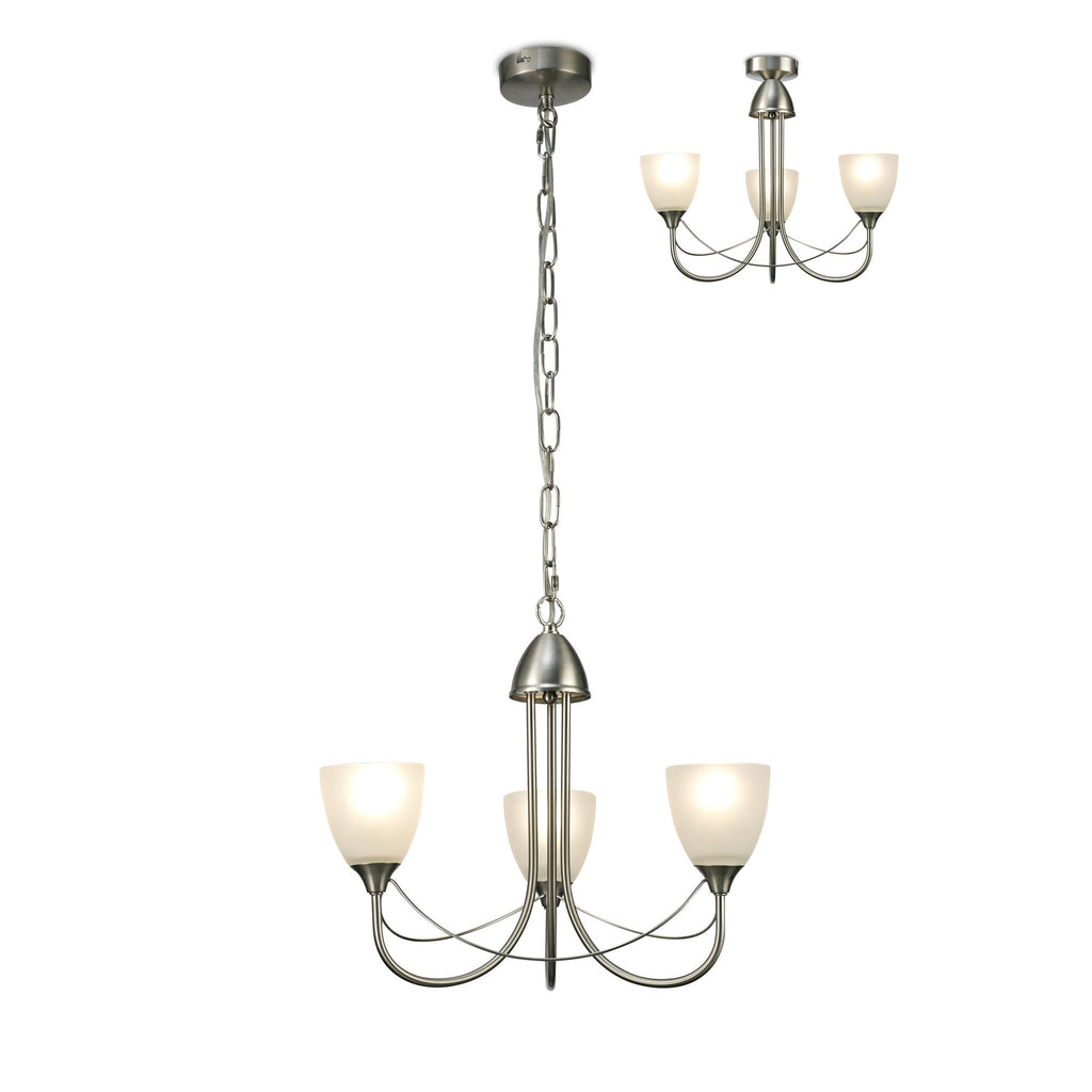 Cooper 3 Light Ceiling Pendant Light In Satin Nickel With Opal Shades D0042