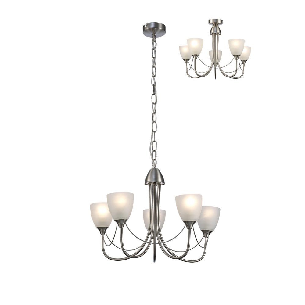 Cooper 5 Light Ceiling Pendant Light In Satin Nickel With Opal Shades D0236