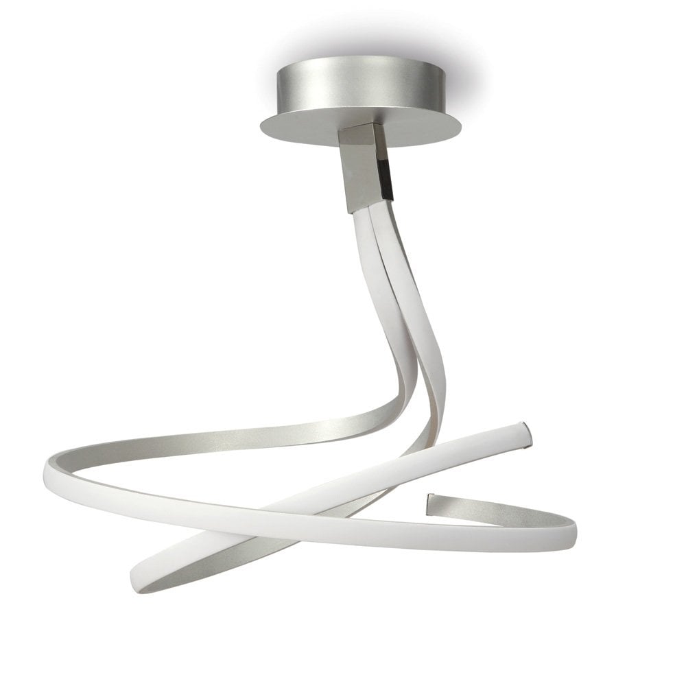 Nur Modern Twin LED Semi Flush Ceiling Light In Chrome And Silver M4981