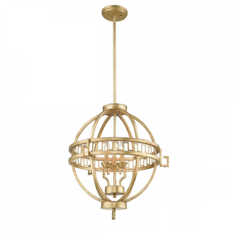 Lemuria Stunning Globe Ceiling Pendant Light In Distressed Gold Finish GN/LEMURIA/3PA