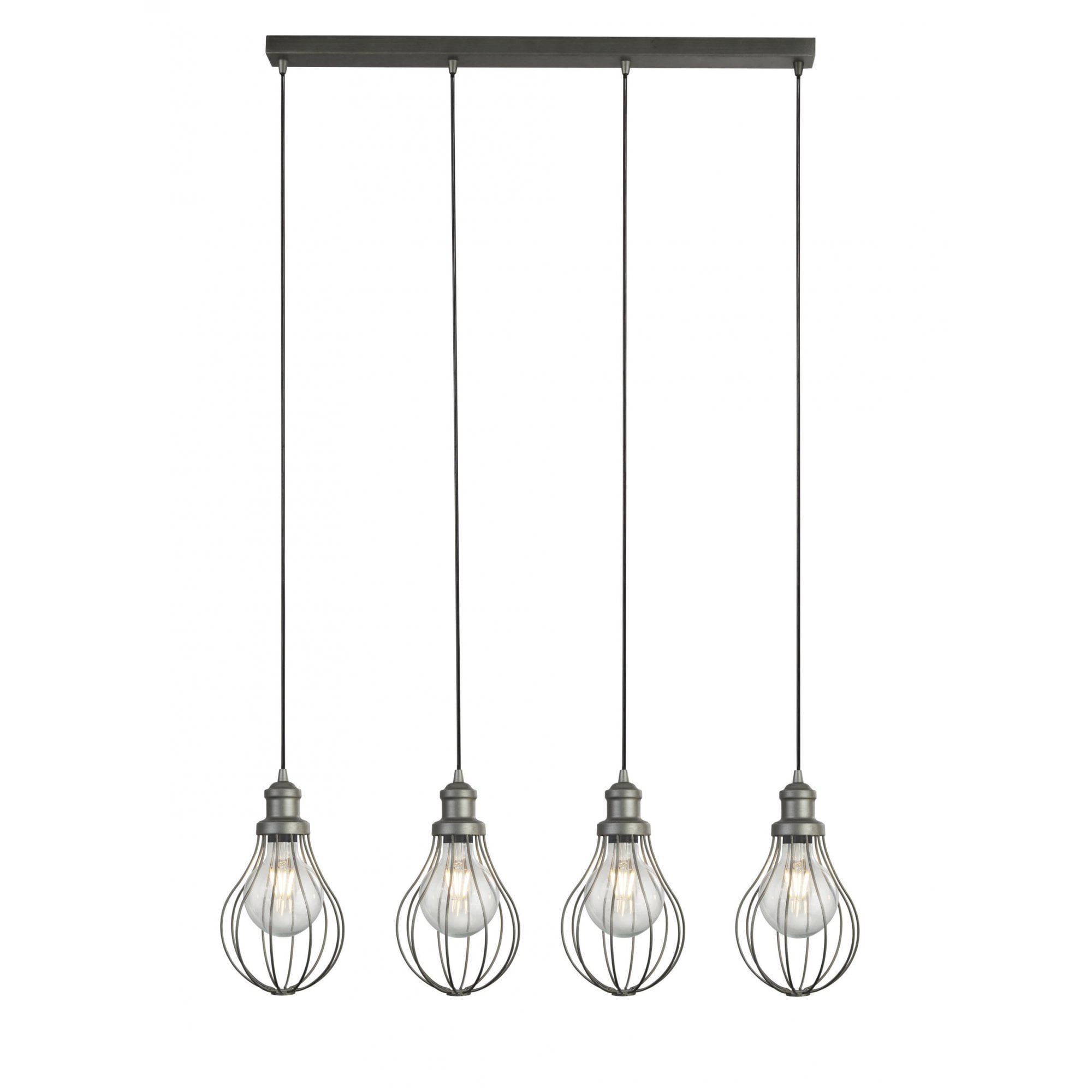 Balloon Cage Modern 4 Light Linear Ceiling Pendant Light In Pewter Finish 1384-4PW